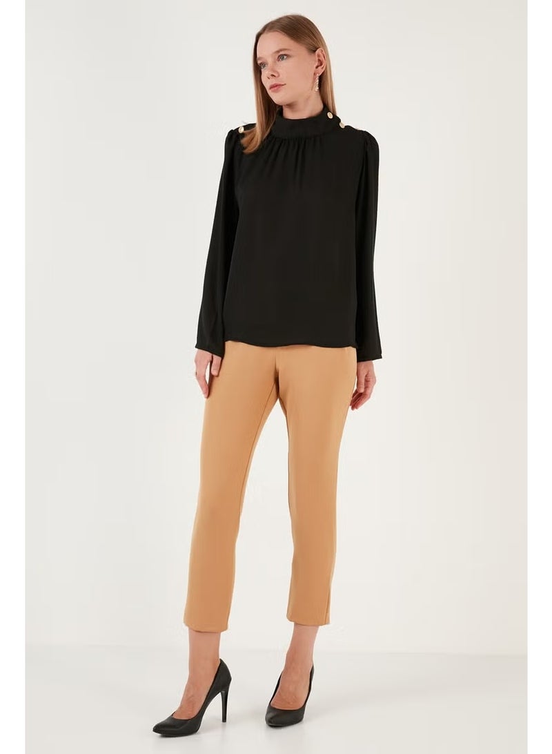 Lela Shoulder Buttoned Regular Fit High Collar Blouse Women's Blouse 611BZ0235 - Image 5